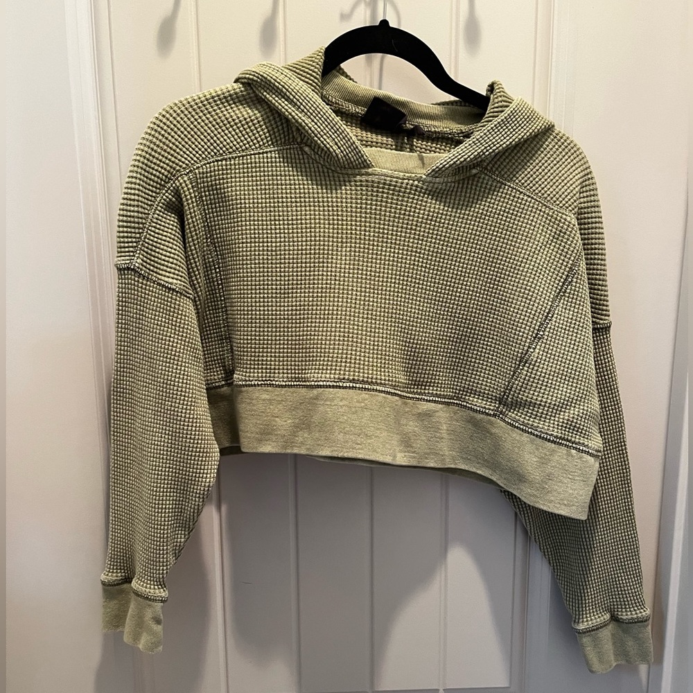 Urban Outfitters Out from Under cropped green long sleeve thermal top with hood.